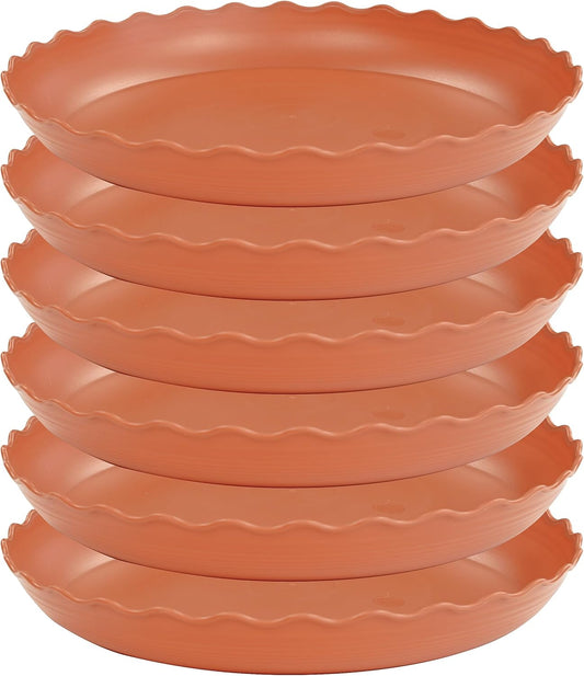 6 Pack Plant Saucer 10 inch, Heavy Duty Plastic Plant Saucers, Durable Plant Tray for Pots, Flower Saucers for Indoors, Plant Pot Saucers, Trays for Planter (Terracotta)