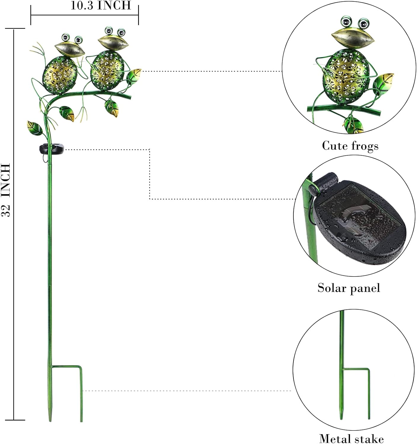 Afirst Solar Lights Outdoor Decorative Metal Sitting Frogs Hollow Out White LED Metal Waterproof Garden Stake Lights for Walkway Pathway Lawn Patio Yard Decorations