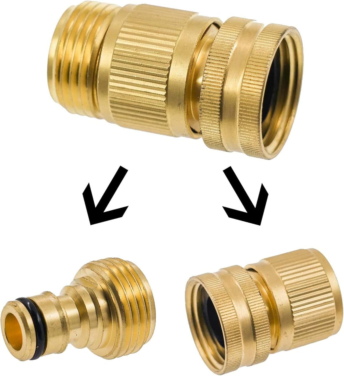 Hourleey Garden Hose Quick Connector, Solid Brass 3/4 Inch GHT Thread Garden Quick Connect Kit, Male and Female No-Leak Water Hose Fittings (6 Set)