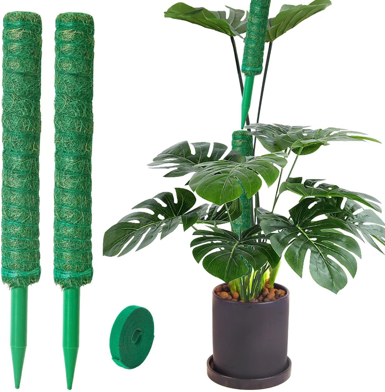 2 Pack Moss Pole, LveSunny 16 Inch Green Stackable Monstera Plant Support, Ideal Moss Poles for Climbing Plants, Moss Pole for Plants Indoor, Plant Support Stakes for Monstera and Potted Plants