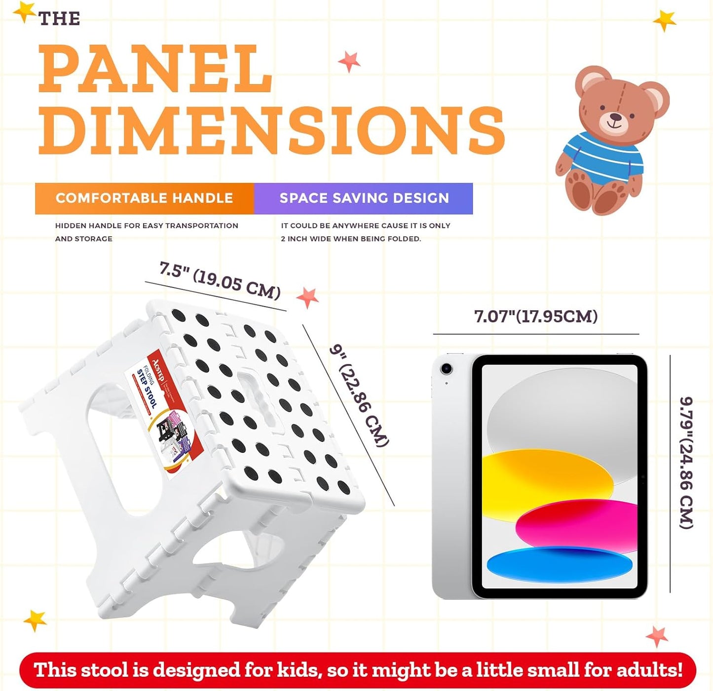 ACSTEP 7.5 Inch Folding Step Stool Foldable Stool Height Kids Step Stool, 176 lb Capacity Plastic Collapsible Stool, White Small Stepping Stools, Foot Stools Suitable for Kitchen