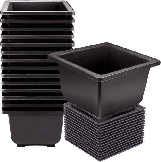 KINJOEK 15 PCS 6.7 Inch Plastic Bonsai Pots with Trays, Tall Deep Square Bonsai Training Pots with Drainage Hole, Tree Flower Succulent Plant Growing Pot Container for Garden, Indoor, Home Decorative