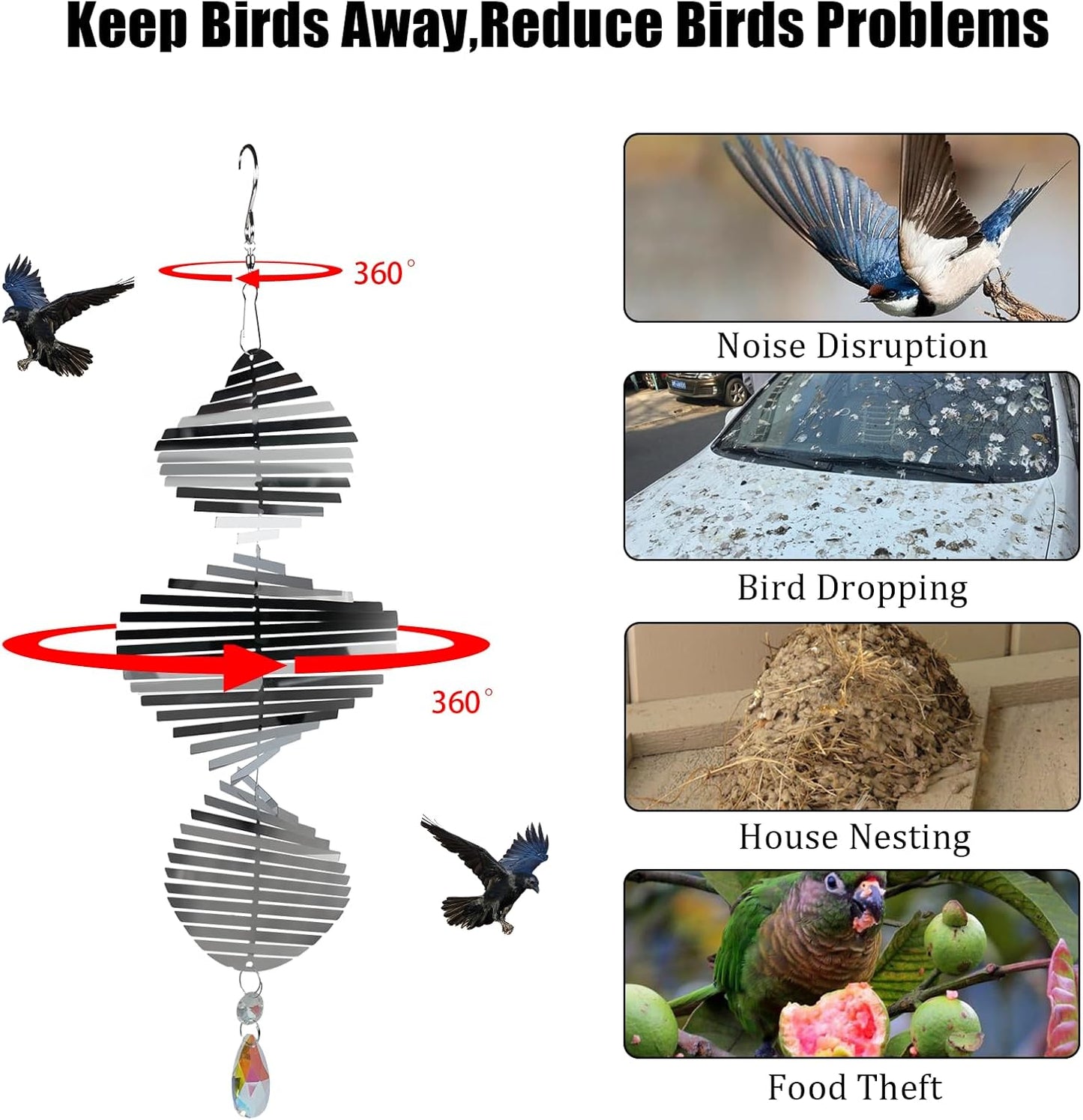 Wind Spinners Outdoor – Colorful Garden Wind Spinners & Yard Decorations, Outside Wind Chimes for Garden Decor, Birthday Gifts for Women (Helicoid-Silver, 7.8 inch)