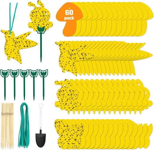 60 Pack Yellow Sticky Traps Fungus Gnat Sticky Traps, Gnat Traps for House Indoor Gnat Killer Indoor, House Plant Gnats Bugs Sticky Killer Fruit Fly Traps for Indoor