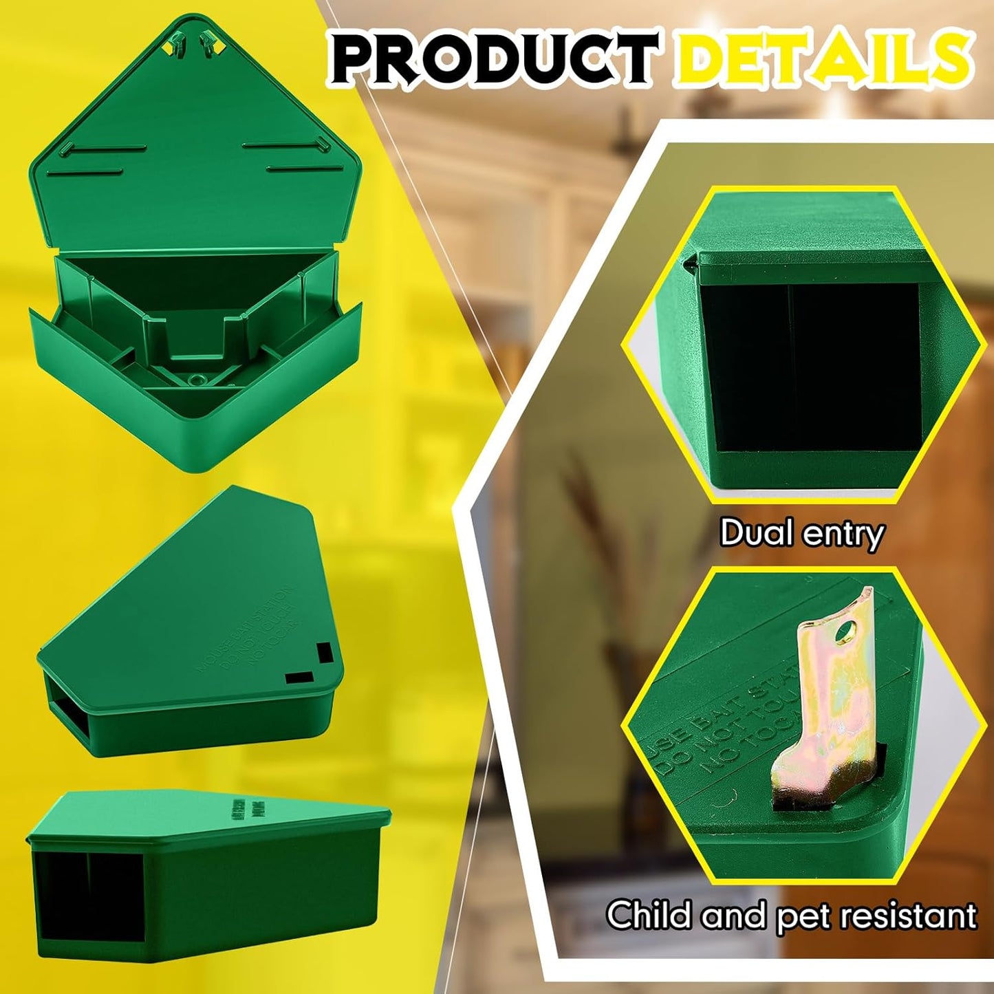 Qualirey 24 Pcs Mice Station with Key Triangle Bait Station Reusable Rodent Trap Bait Box, Keeps Children and Pets Safe Indoor & Outdoor, Bait Not Included, Suitable for Small Mice (Green)