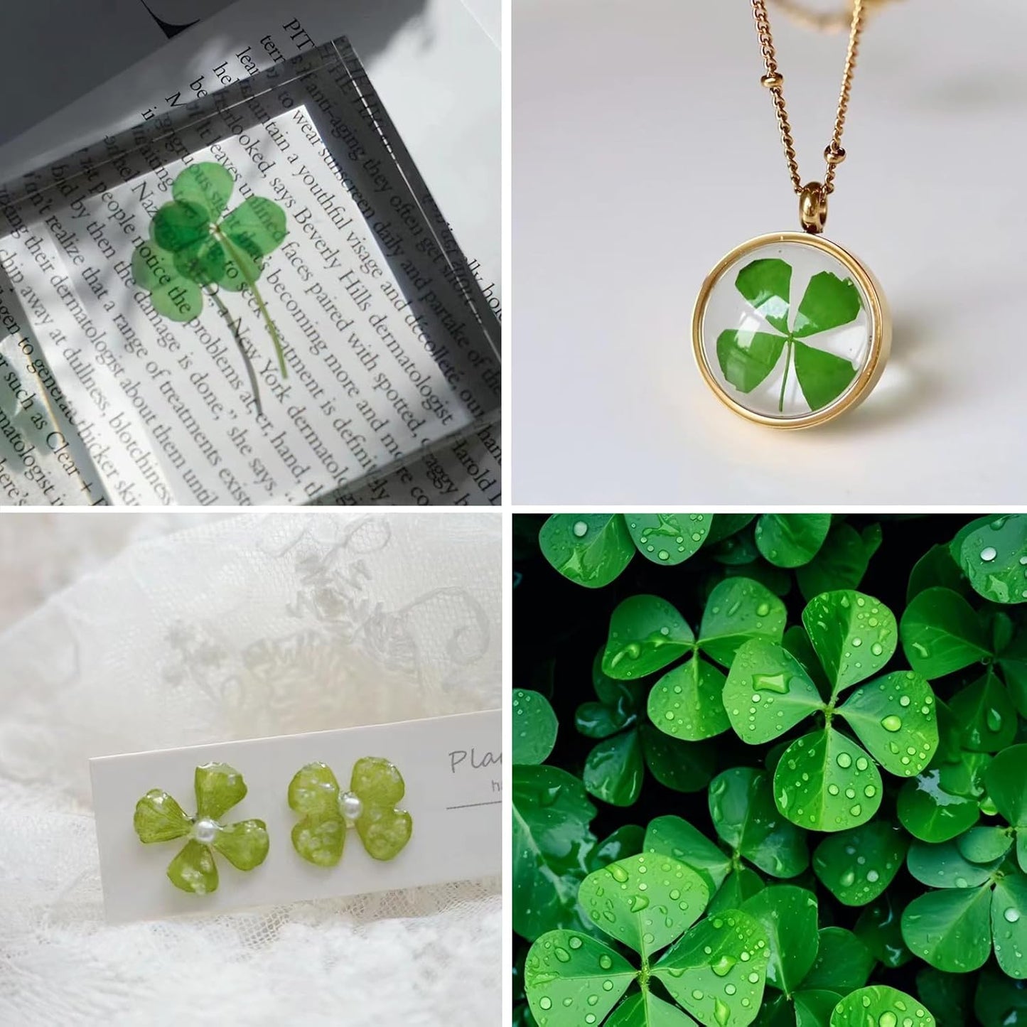 48 Pcs Mix Lucky Clover Natural Dried Pressed Flowers for Resin, Jewelry Making, Real Dry Flower for Cake Decorating , DIY Art Crafts - Four Leaf Clover