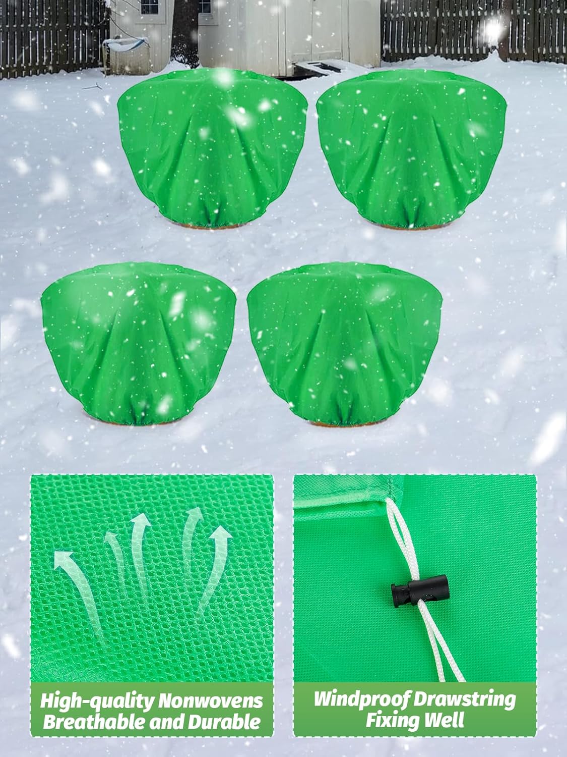 ANPHSIN 6 pcs Frost Protection Plant Covers - 19.6in x 39.3in Shrub Tree Plant Protection with Drawstring, Frost Cloth Wraps Blanket Freeze Bags for Winter Outdoor Garden Potted Plants Green