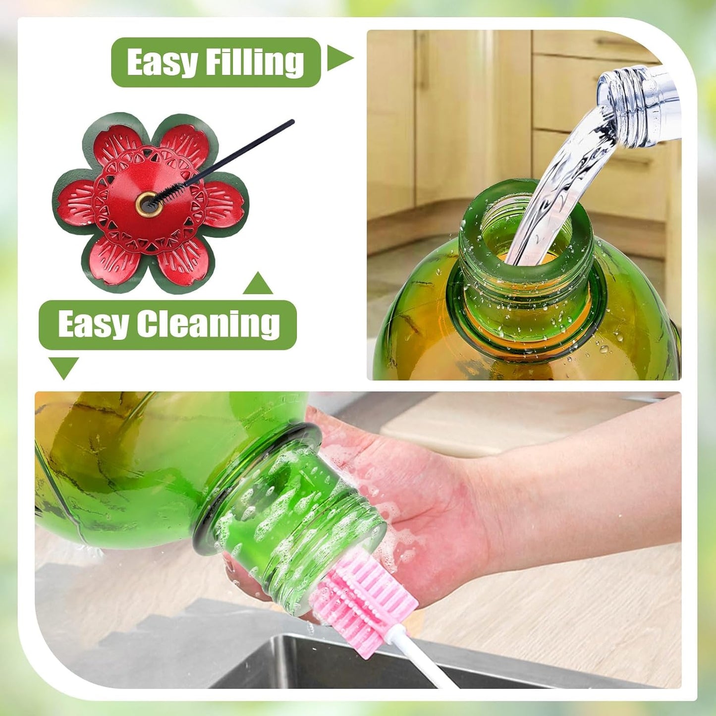 BOLITE Hummingbird Feeder, Glass Hummingbird Feeders for Outdoors Hanging, 22 Ounce, Five Feeding Ports with Perch, Peony Flower Shape, Orange and Green, Gifts for Women Men, Gifts for Mom Dad