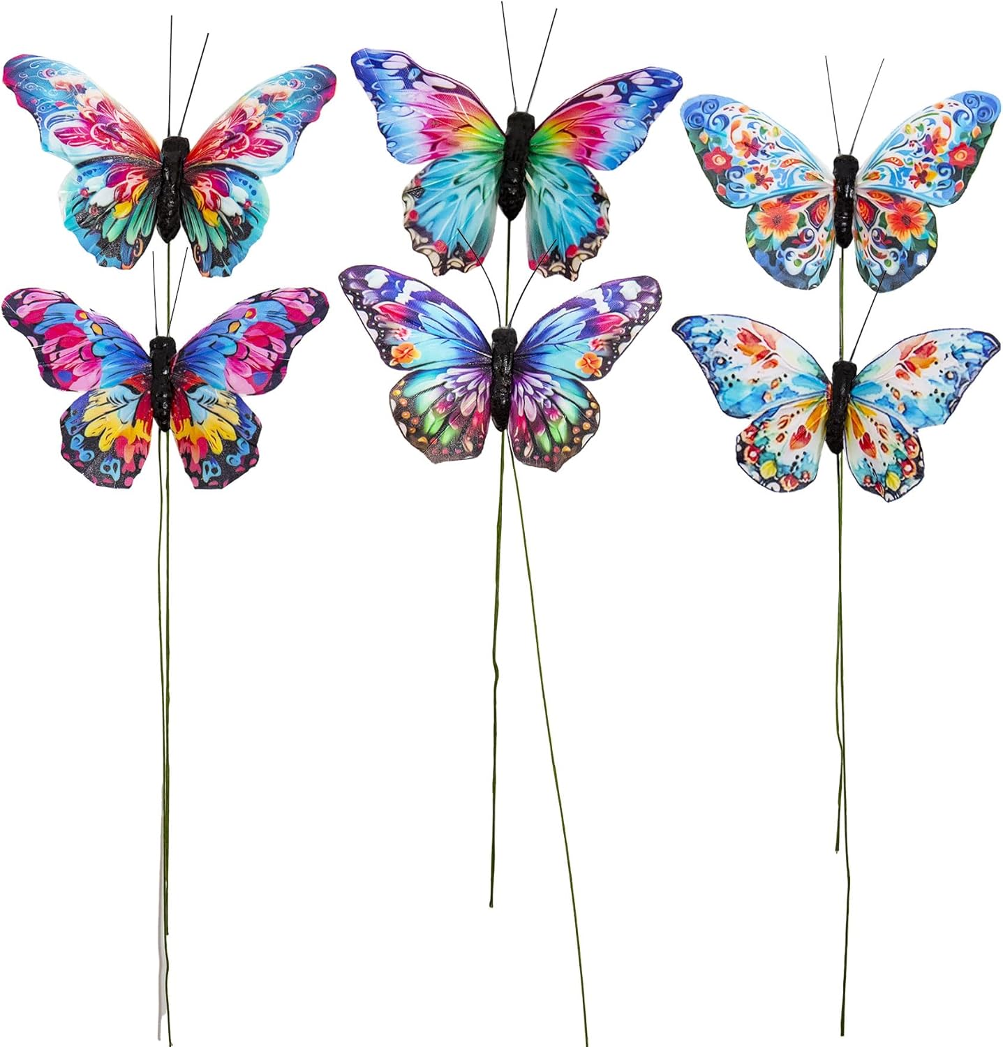 Cartanfill-Decorative 3D Butterfly Ornaments, Multicolor Feather Design, Set of 12 with Wire, Party and Christmas Tree Decor
