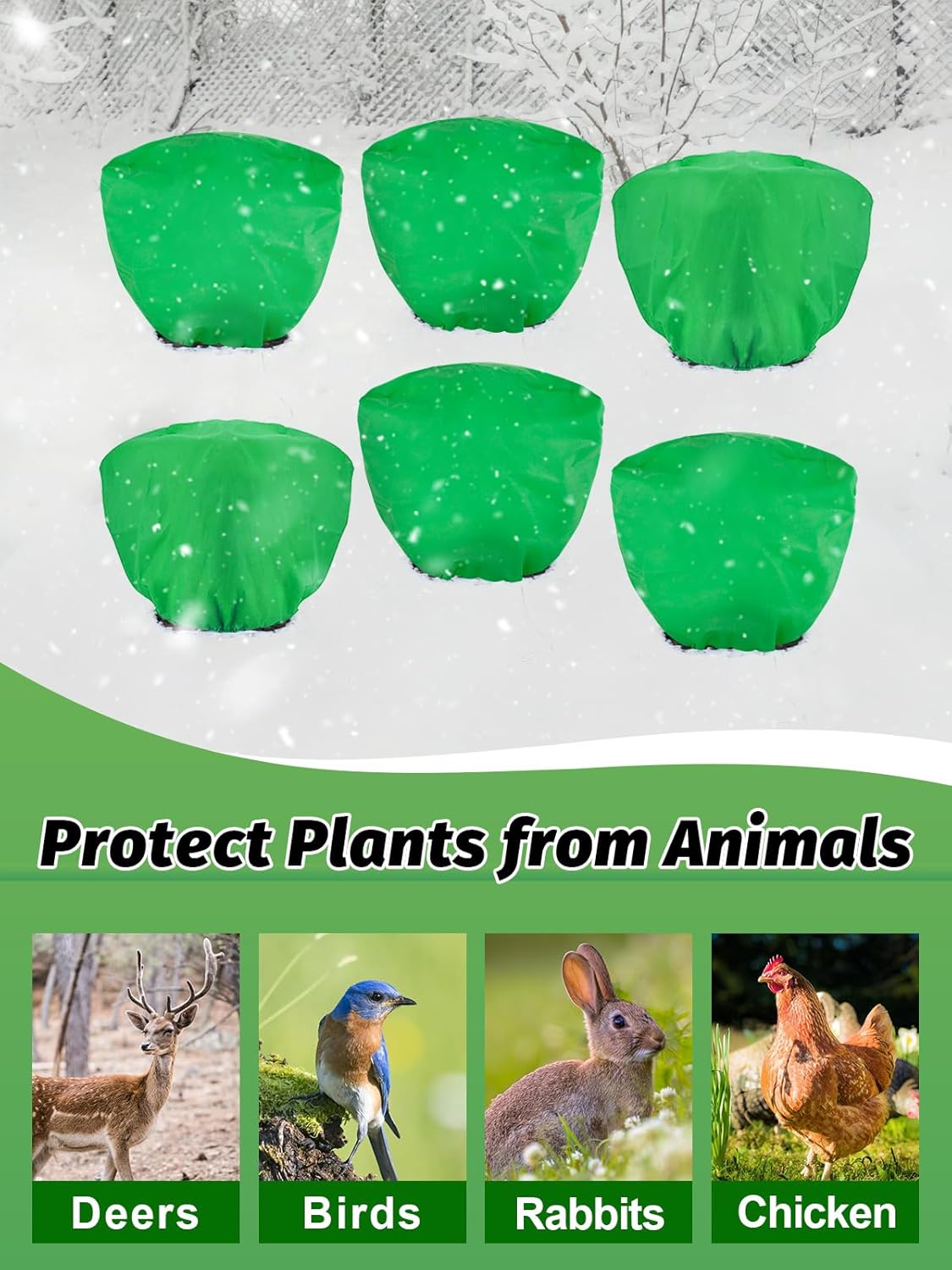 ANPHSIN 6 pcs Frost Protection Plant Covers - 19.6in x 39.3in Shrub Tree Plant Protection with Drawstring, Frost Cloth Wraps Blanket Freeze Bags for Winter Outdoor Garden Potted Plants Green