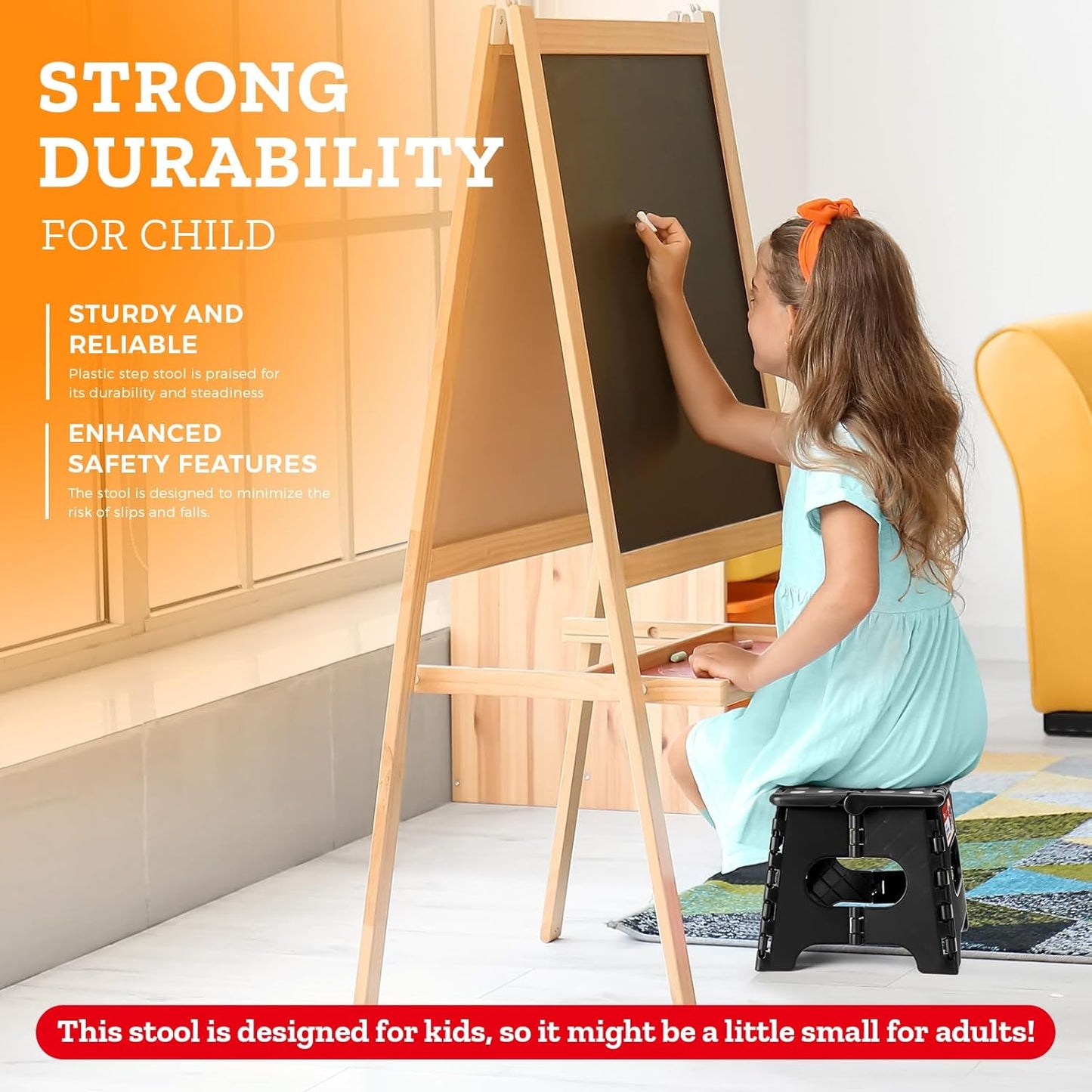 ACSTEP 7.5 Inch Folding Step Stool Foldable Stool Height Kids Step Stool, 176 lb Capacity Plastic Collapsible Stool, Black Small Stepping Stools, Foot Stools Suitable for Kitchen