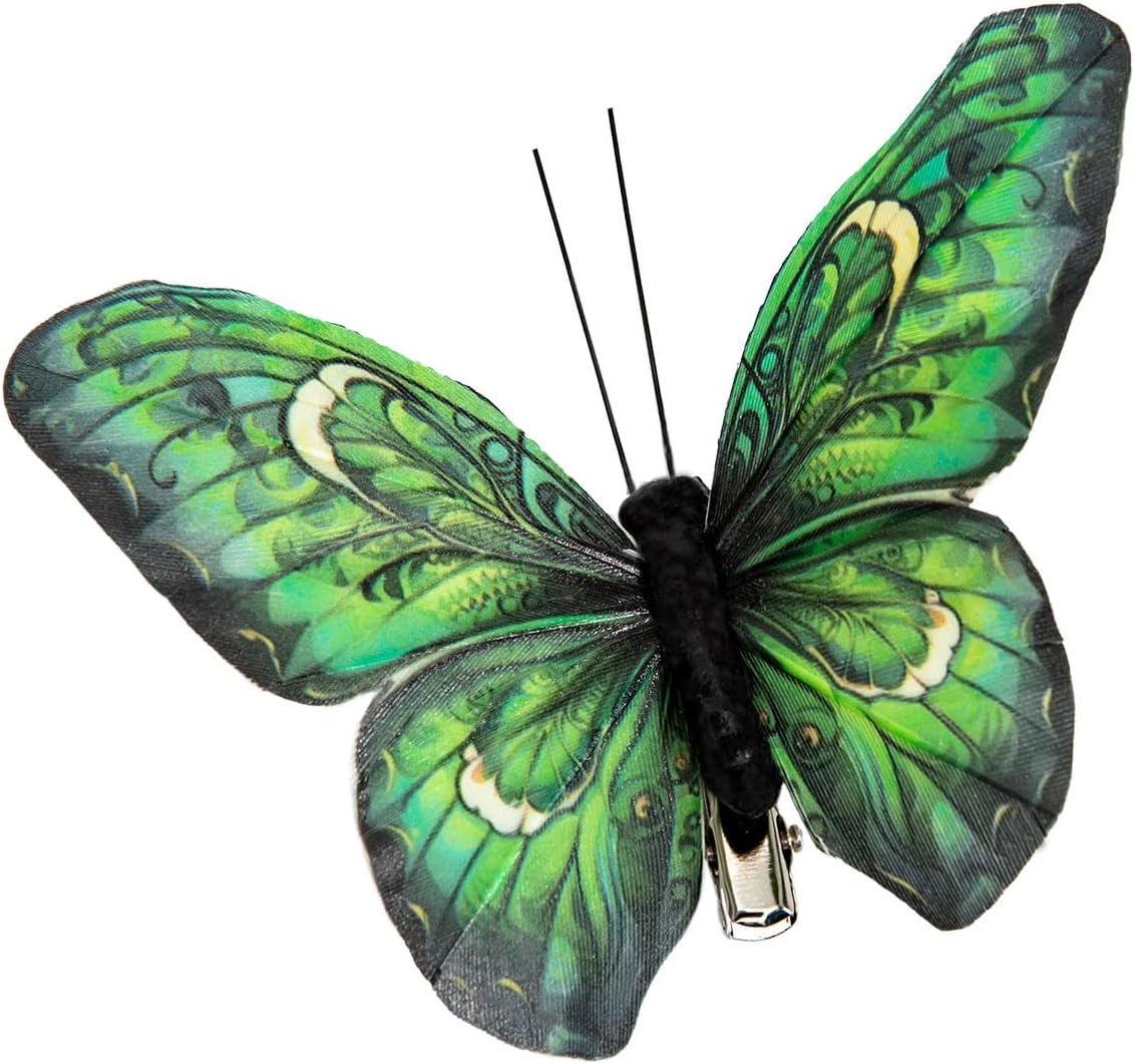 Cartanfill-Decorative 3D Butterfly Clips, Green Feather Design, Set of 12, Party and Christmas Tree Ornaments