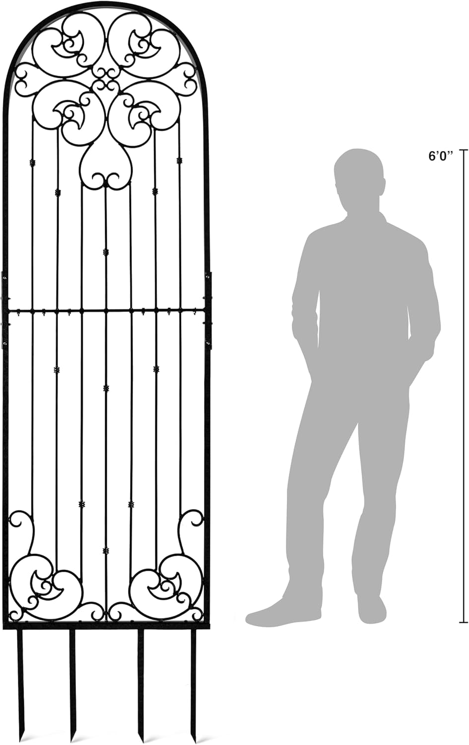H Potter Black 8 Foot Tall Garden Trellis Wrought Iron Heavy Scroll Metal Decoration Lawn Patio and Wall Decor Screen for Rose Clematis Ivy Weather Resistant Patio Wall Art X Large (X-Large Black)