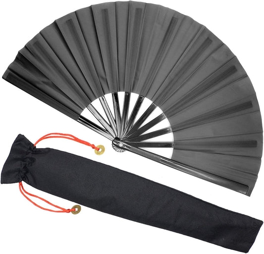 Zolee Large Rave Clack Fan for Line Dancing - Boots on The Ground Folding Hand Fan - Foldable Chinese Tai Chi Kung Fu Fan - for EDM, Music Festival, Hot Flashes, Event, Party, Dance (Black)