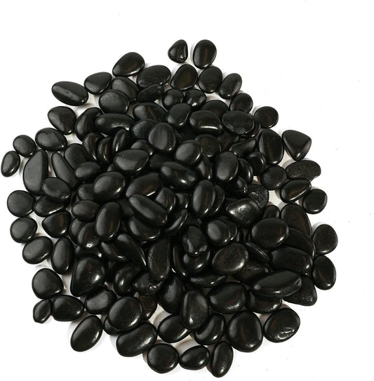 12 LBS River Rocks, StoneCreek, Decorative Garden Stones for Plant Landscaping, Polished Gravel Filler Pebbles for Home Decoration, Vases, Succulents, Flower Beds and Fish Tanks (Black, Medium)