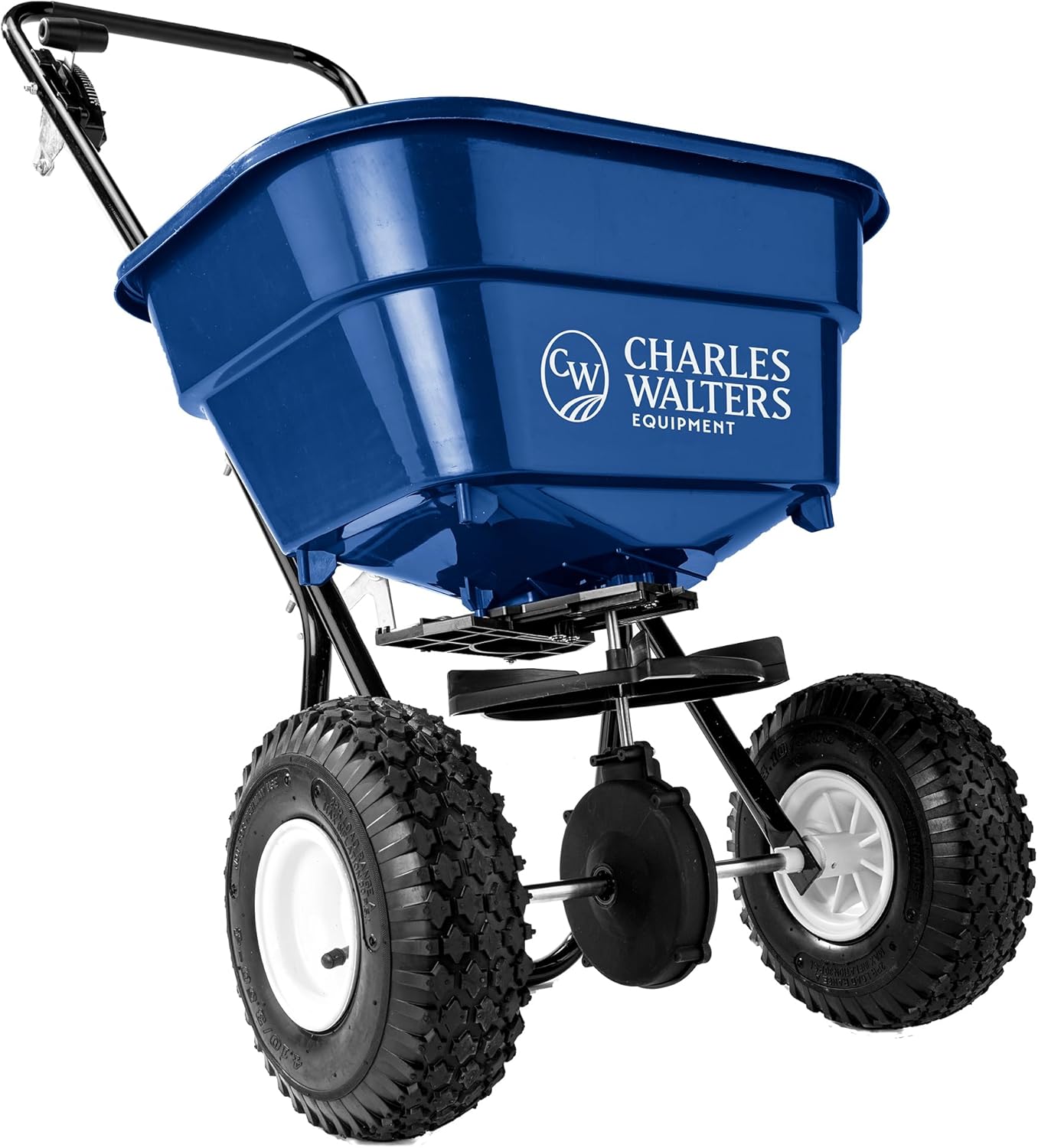 Charles Walters Equipment CW2000 Estate Style Broadcast Spreader for Spreading Fertilizer and Ice Melt on Lawns, Sidewalks, and Driveways, 65lb Capacity, 35" x 35"