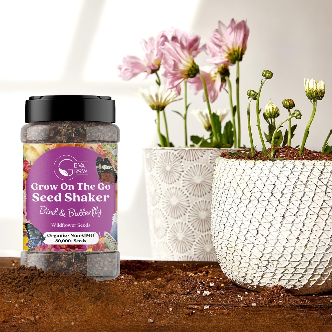 Mini Wildflower Seed Shaker - Bird & Butterfly Garden Seed Mix | 60,000+ Annual & Perennial Flower Seeds for Planting - Attracts Hummingbirds & Butterfly | No Messy Bags or Packets