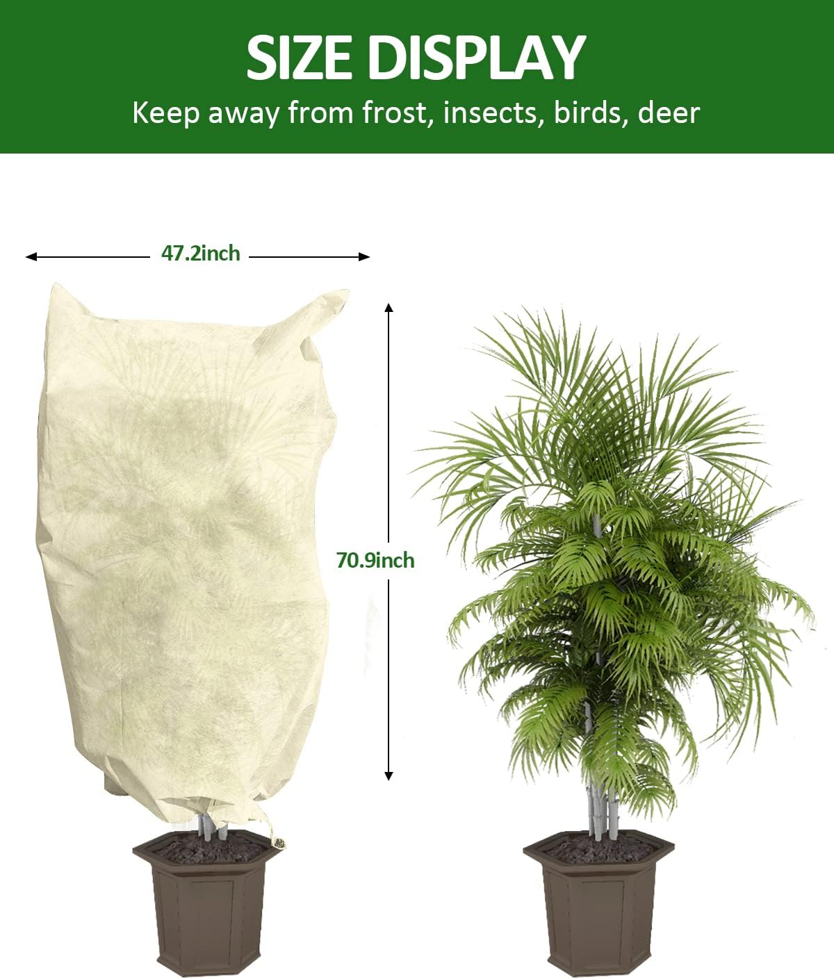 EAONE 4 Pack Plant Covers Freeze Protection, 47x71'' Winter Frosts Cloth for Outdoor Plants, Reusable Frost Blankets Drawstring Bags for Cold Freeze Sun Protection Bird Insect Prevention, Beige