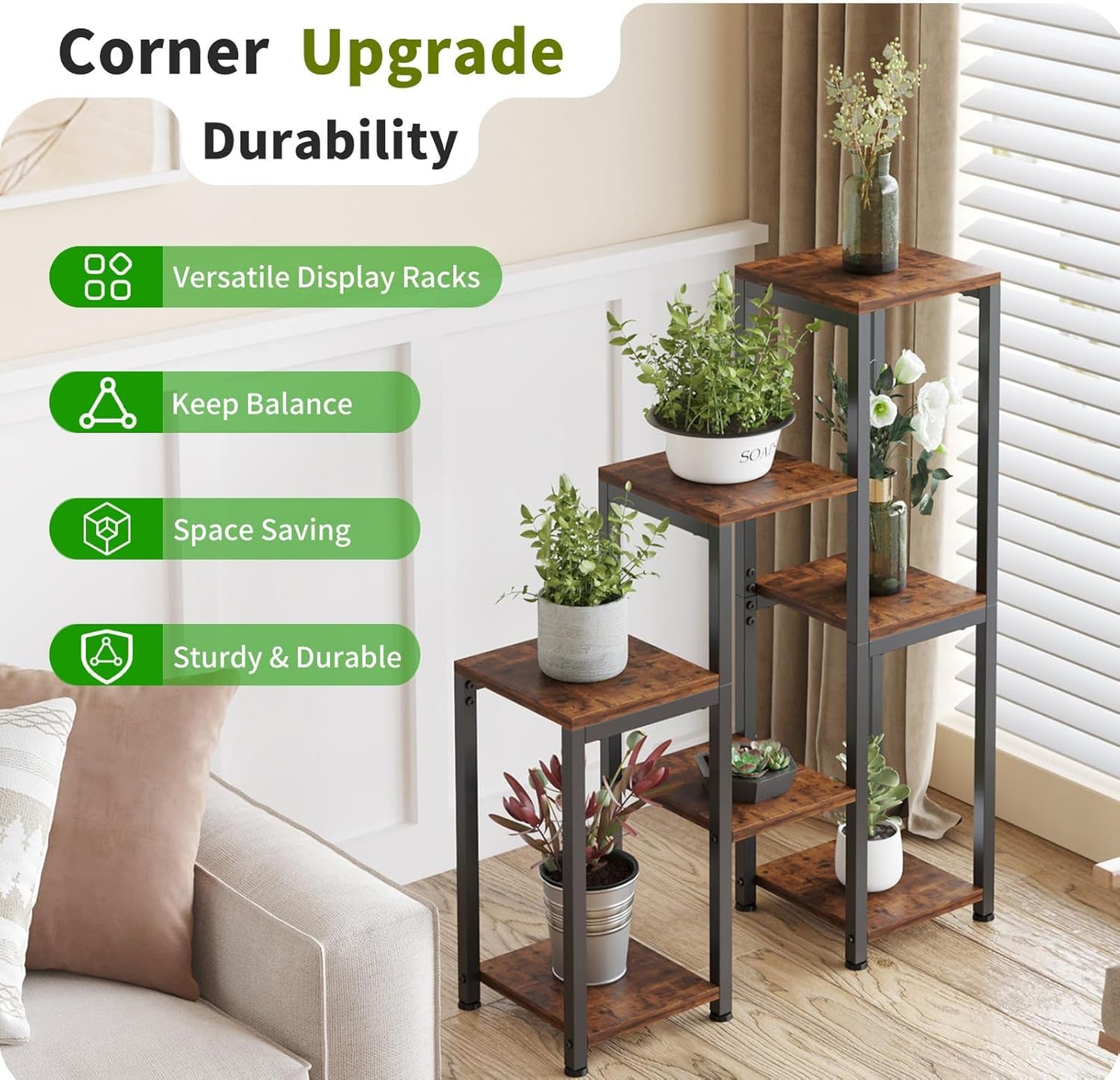 3 Tier-7 Potted Plant Stand Indoor, Plant Stands for Indoor Plants Multiple, Corner Plant Shelf for Living Room, Tiered Plant Holder, Metal Plant Table