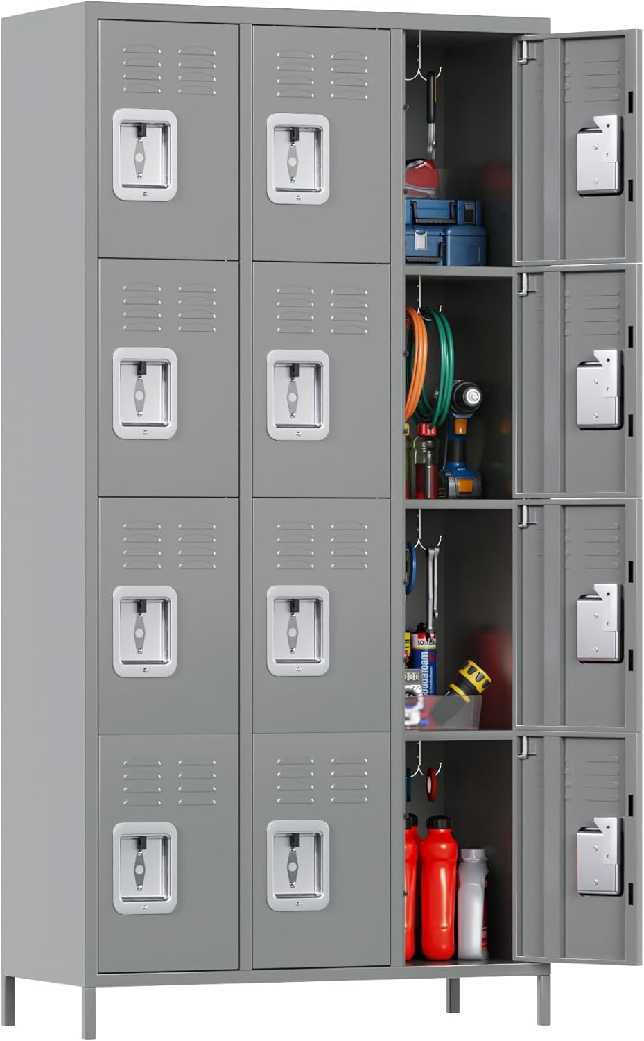 Aobabo 12 Doors Metal Storage Locker for Employees, Storage Locker with 12 Hooks for School Office Gym Bedroom, Grey, Assembly Required