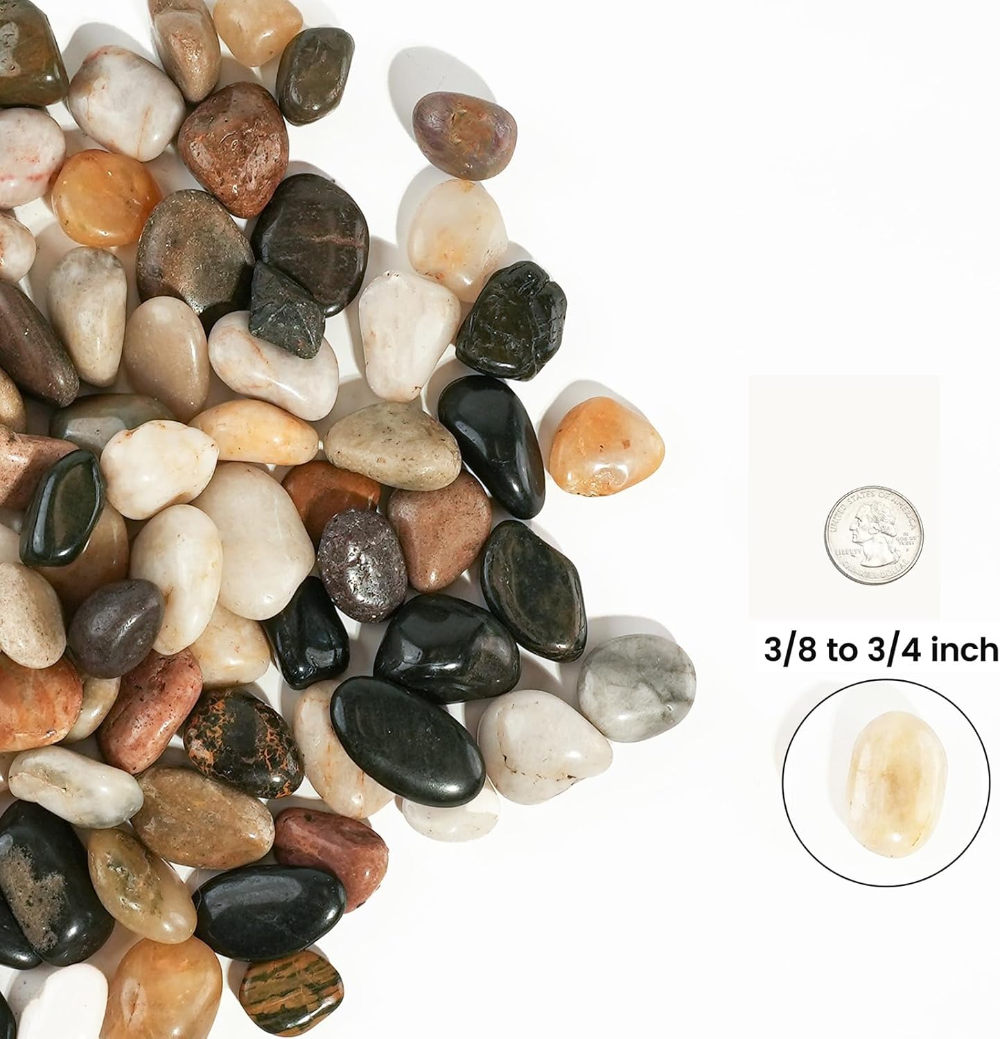 2 LBS River Rocks, StoneCreek, Decorative Garden Stones for Plant Landscaping, Polished Gravel Filler Pebbles for Home Decoration, Vases, Succulents, Flower Beds and Fish Tanks (Mixed Color, Medium)