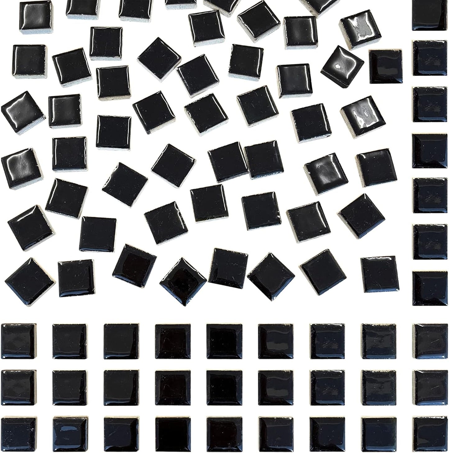 100 Pieces Ceramic Mosaic Tiles 3/5" Square Shapes Mosaic Ceramic Pieces Stained Ceramic Tiles Supplies for Crafts Beginner Mosaic Project Stepping Stones Mosaic Birdhouse Decor - Black