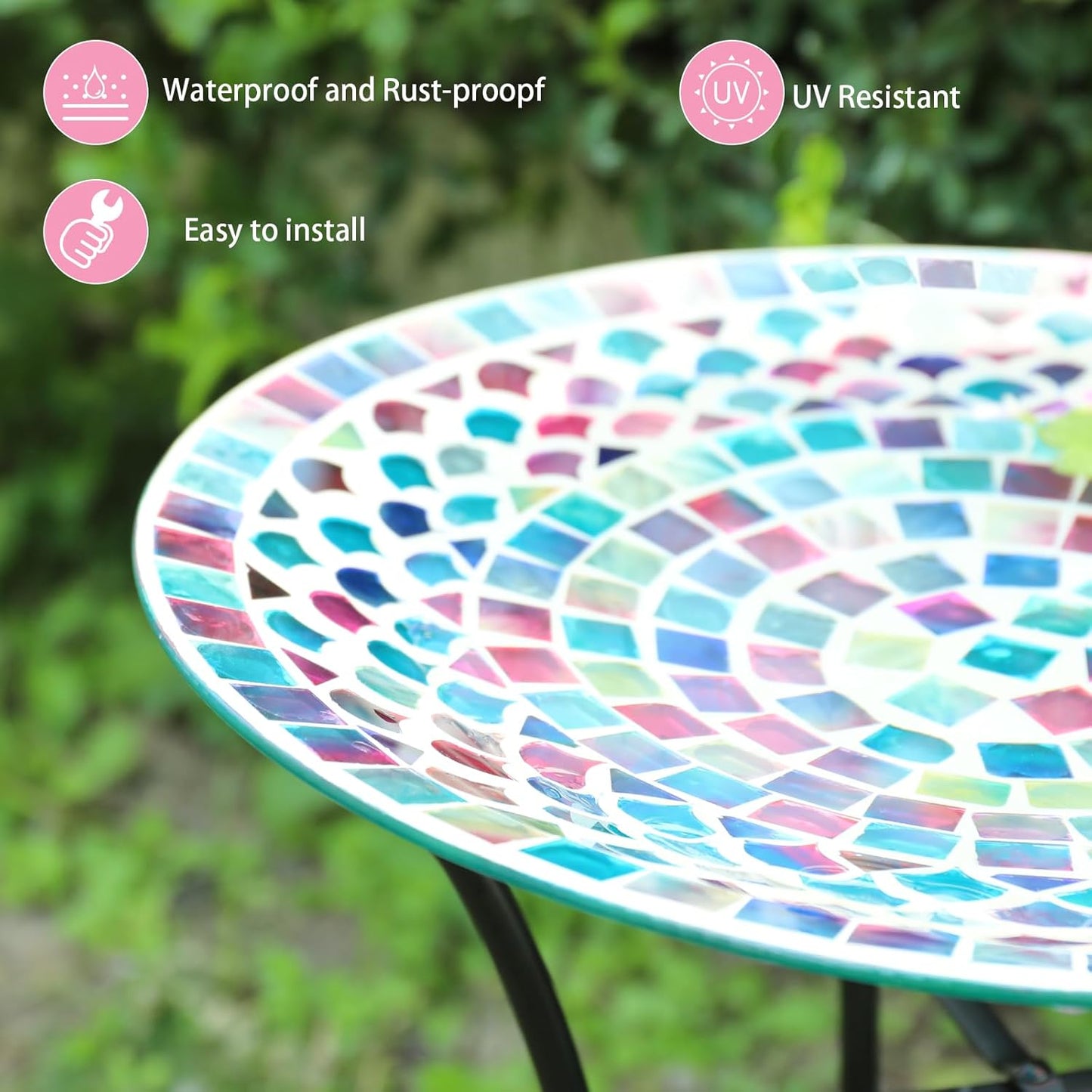 MUMTOP Mosaic Glass Bird Baths, 14 Inch Width Outdoor Garden Bird Bath Bowl with Metal Stand, Unique Glass Birdbaths Bird Feeder for Yard Decor, 19.68 Inch Height