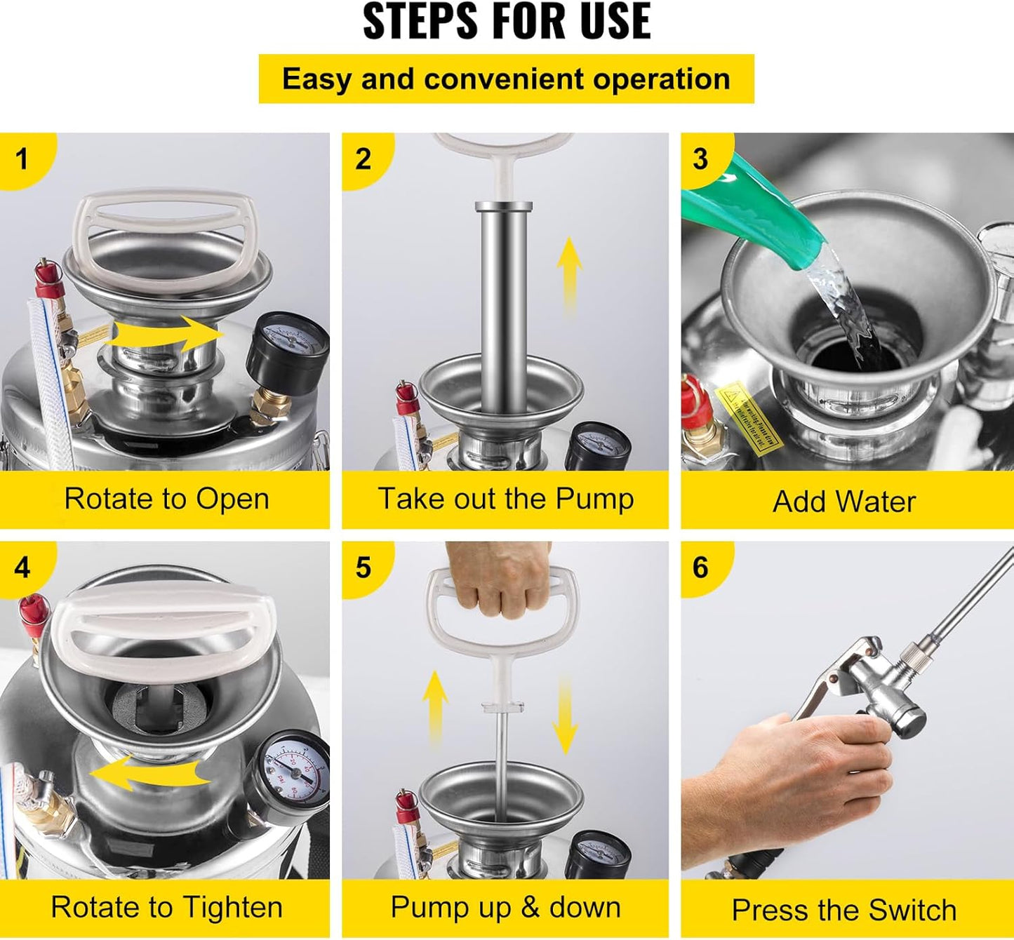 Happybuy 3.5 Gallon Stainless Steel Sprayer, 20" Wand & 3FT Reinforced Hose, Pressure Gauge, Safety Valve&Adjustable Nozzle, Garden Weed Pump Sprayer for Lawn, Gardening