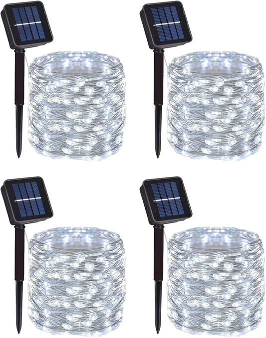 4 Pack Solar Powered Copper Wire String Lights Outdoor, Total 400LED Waterproof 8 Modes Fairy Lights for Garden, Patio, Party, Yard, Christmas (White)