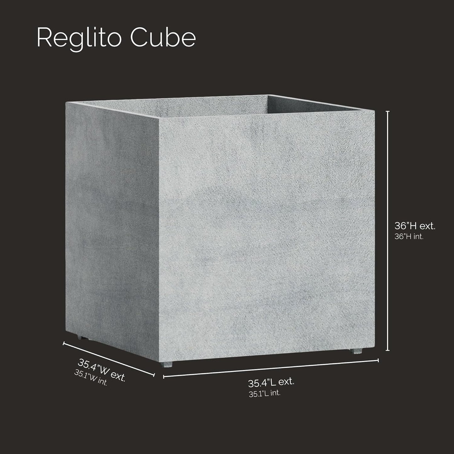 Reglito Cube Planter – Fiberglass Indoor/Outdoor and Weather-Resistant Large Planter (Concrete Stone, 35.4" L x 35.4" W x 36" H)