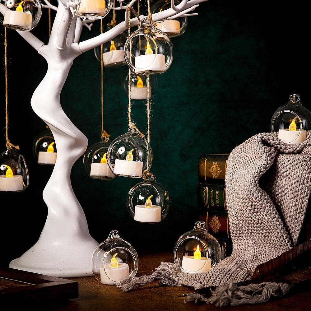 24 Pcs Hanging Tealight Candle Holder, Glass LED Tealight Holder Hanging Glass Globe Plant Terrariums, 2.36" Diameter Hanging Tealight Holder Terrarium for Wedding Home Party Tree Decoration