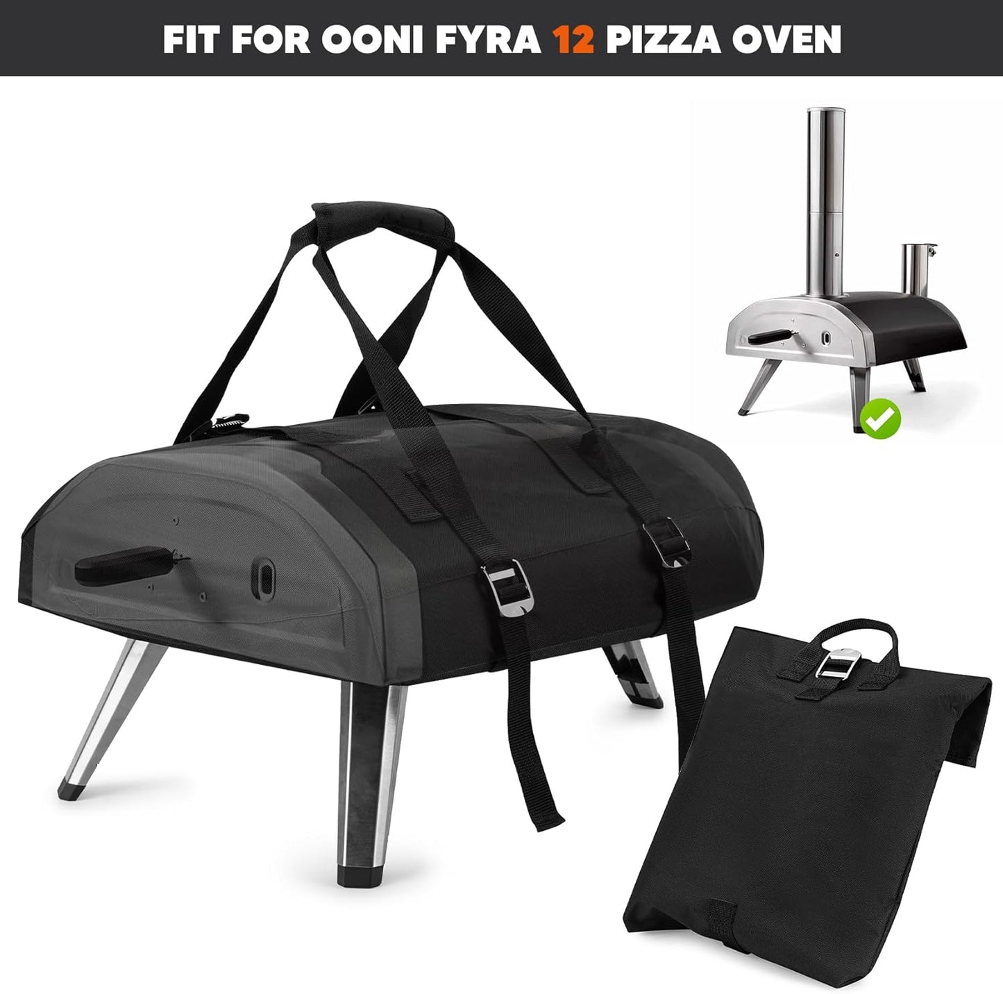 Onlyfire Pizza Oven Protective Carry Cover for Ooni Fyra 12, Heavy Duty Waterproof Weather Resistant Dust-Proof, Black