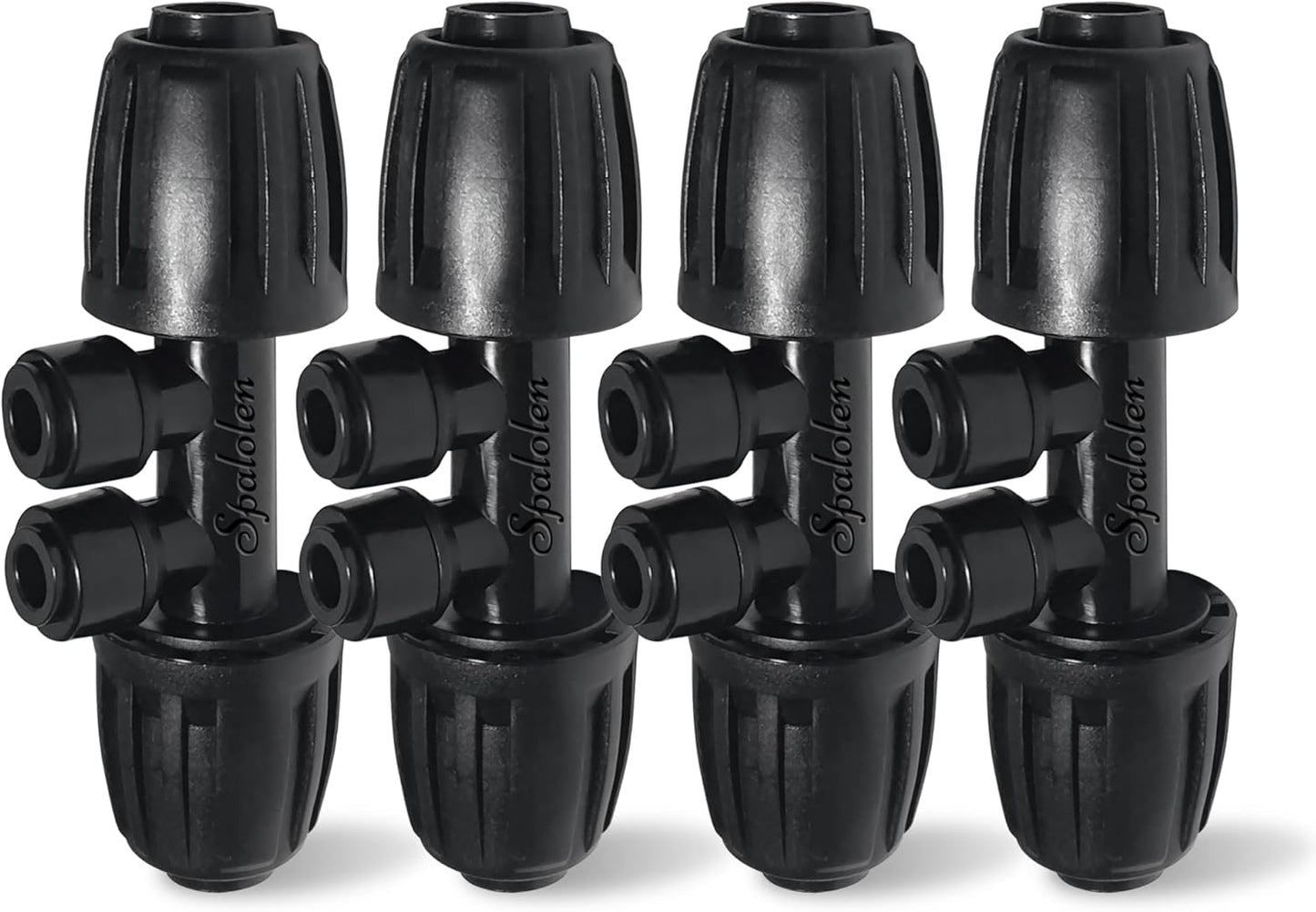 4 Pack 1/2'' to 1/4'' Drip Irrigation Fittings, Push-to-Connect 4 Way Drip Irrigation Part Barbed Tee Connectors, Anti-Leak Locked Splitter Fitting for 1/2" Irrigation Tubing (0.6''-0.67''OD)
