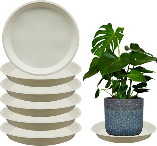 6 Pack 10 Inch Round Plant Saucers for Less 8.4 Inch Pot Indoors Outdoors Plant Trays for Pots Planter Saucer Plastic Plant Drip Tray Planter Water Tray for Potted Plants(White, 10"(6pcs))