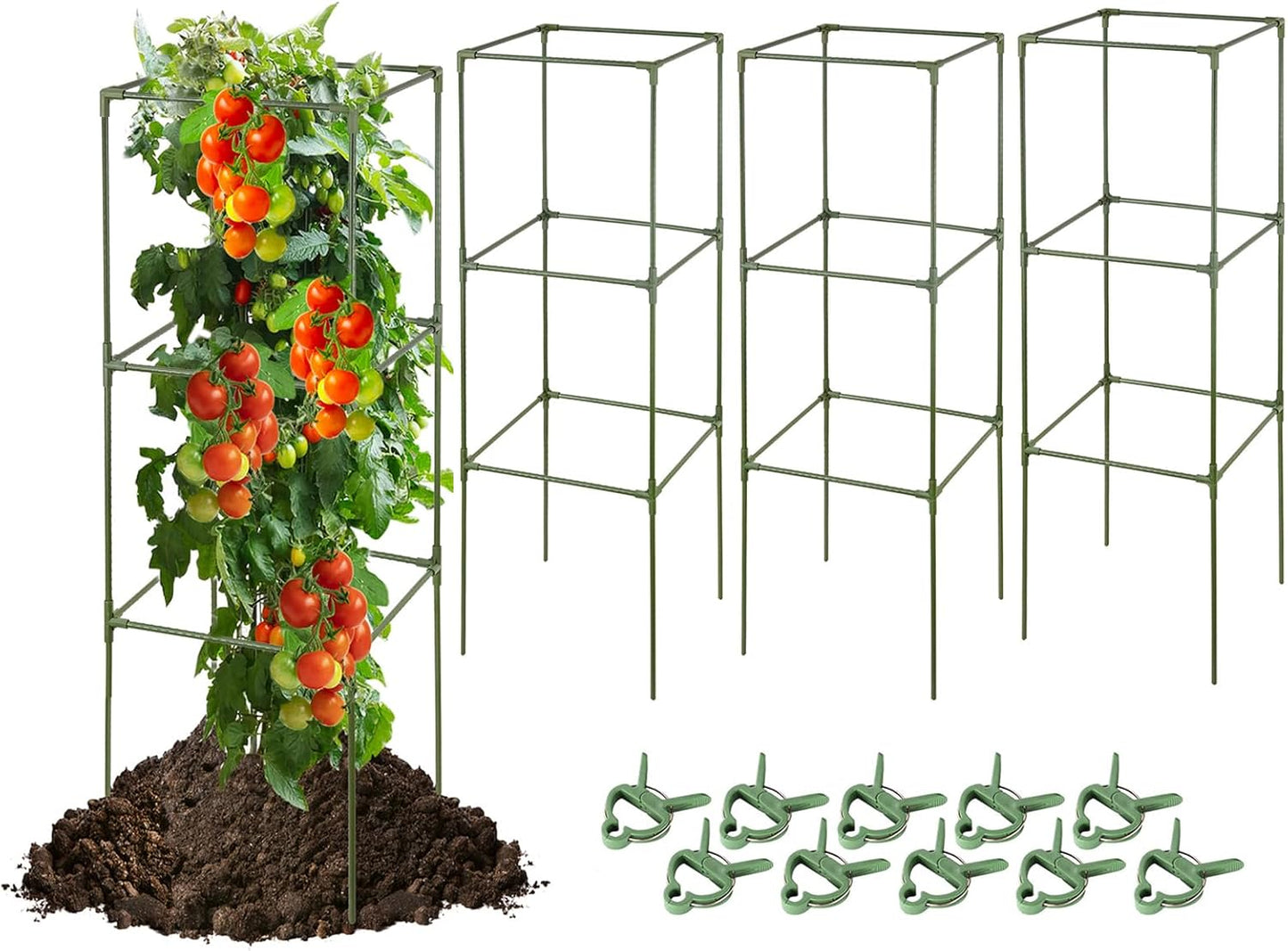 arbxvnrUp to 48.8in Square Tomato cage Garden mesh Plant Support Posts, quadrangular Adjustable Tomato Stand Pot Picking mesh (1pack)