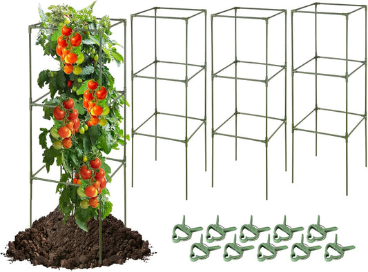 arbxvnrUp to 48.8in Square Tomato cage Garden mesh Plant Support Posts, quadrangular Adjustable Tomato Stand Pot Picking mesh (3pack)