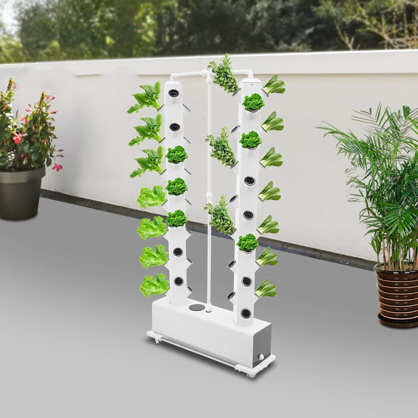 Hydroponic Growing System Indoor Outdoor, 56-Plant Vertical Garden Planter Germination Kit, Hydroponics Growing Tower, Smart Garden Vegetable Plant Kit with Pump & Wheels, White Base