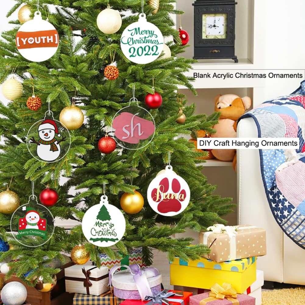 20Pcs 4 Inch Clear Acrylic Christmas Ornaments - DIY Craft Hanging Ornaments for Christmas Tree Decoration