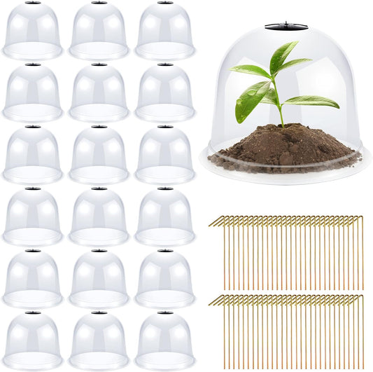 20 Pack Garden Cloche Plant Dome 10.2 D x 8.3 H Plant Cover Plastic Humidity Dome Reusable Plant Protector Mini Greenhouse Dome Plastic Plant Bell Cover with Ground Securing Pegs for Outdoors Plants