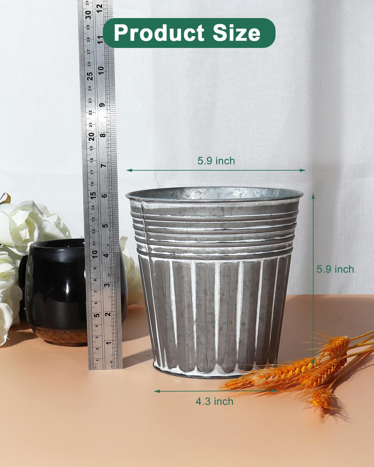 6 Inch Silver Metal Rustic Flower Pots - 6Pcs Galvanized Planters with Drainage Hole and Rubber Plug, Rustproof Metal Bucket Plant Pots Farmhouse Vintage Style for Decor