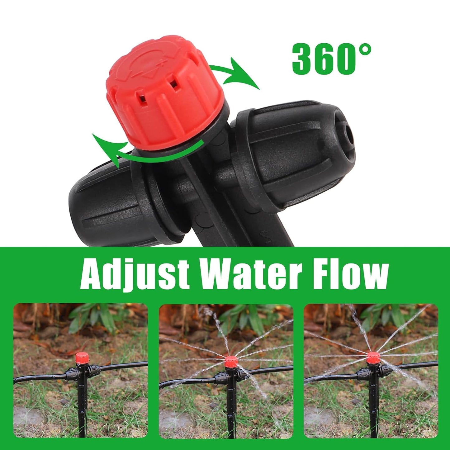 25 Pcs Drip Irrigation Fan Emitter for 1/4" Irrigation Tubing, Adjustable Water Flow Irrigation Spary Dripper with Stake Drip Micro Drip Irrigation Sprayer Emitter for Irrigation Watering System
