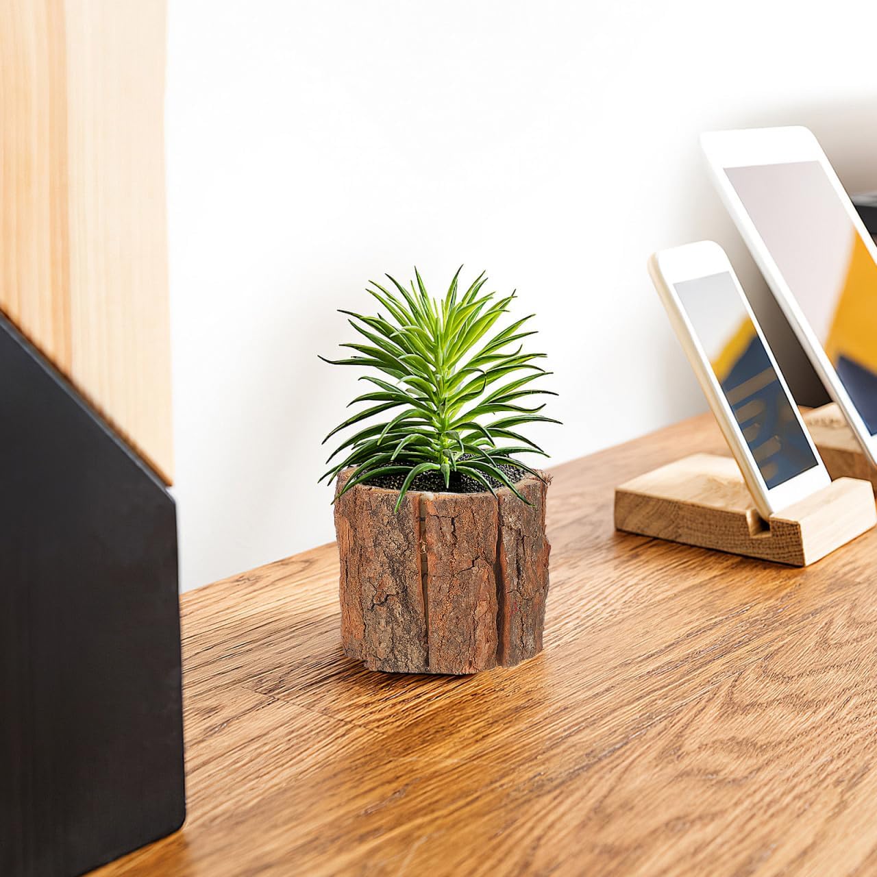 Housoutil 3PCS Wooden Bark Flower Pots, Rustic Farmhouse Planters, Light Brown Log Plant Containers, 3.54x3.54x3.14 Inch, Ideal for Succulents, Cacti, Home and Garden Decor, Weddings, and Holidays