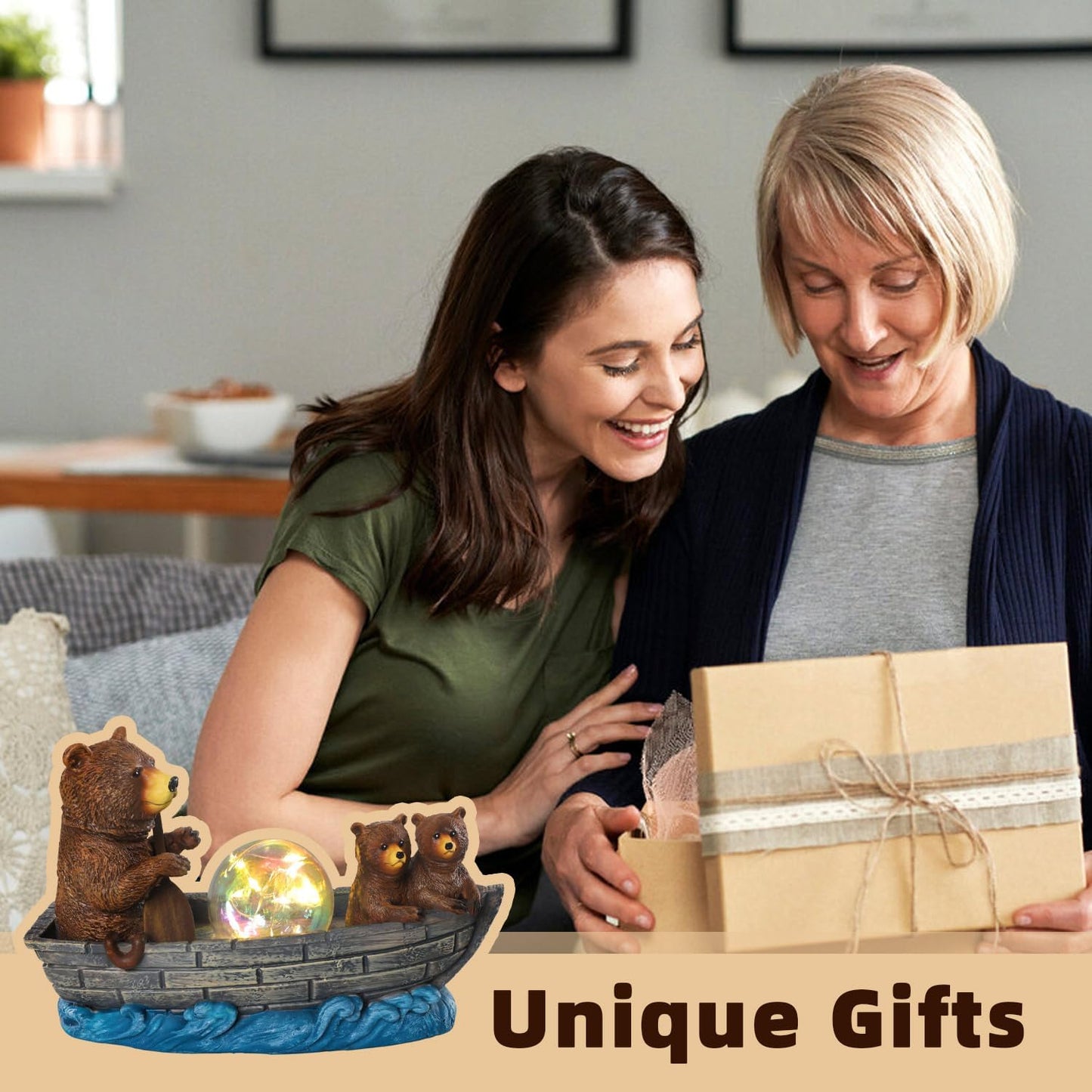 Solar Bears Boating Statue with Ball Light 5" Resin Bear Figurines Waterproof Bear Decorations for Home Yard Patio Porch Balcony Best Garden Gifts for Women Mothers Grandmothers Sisters