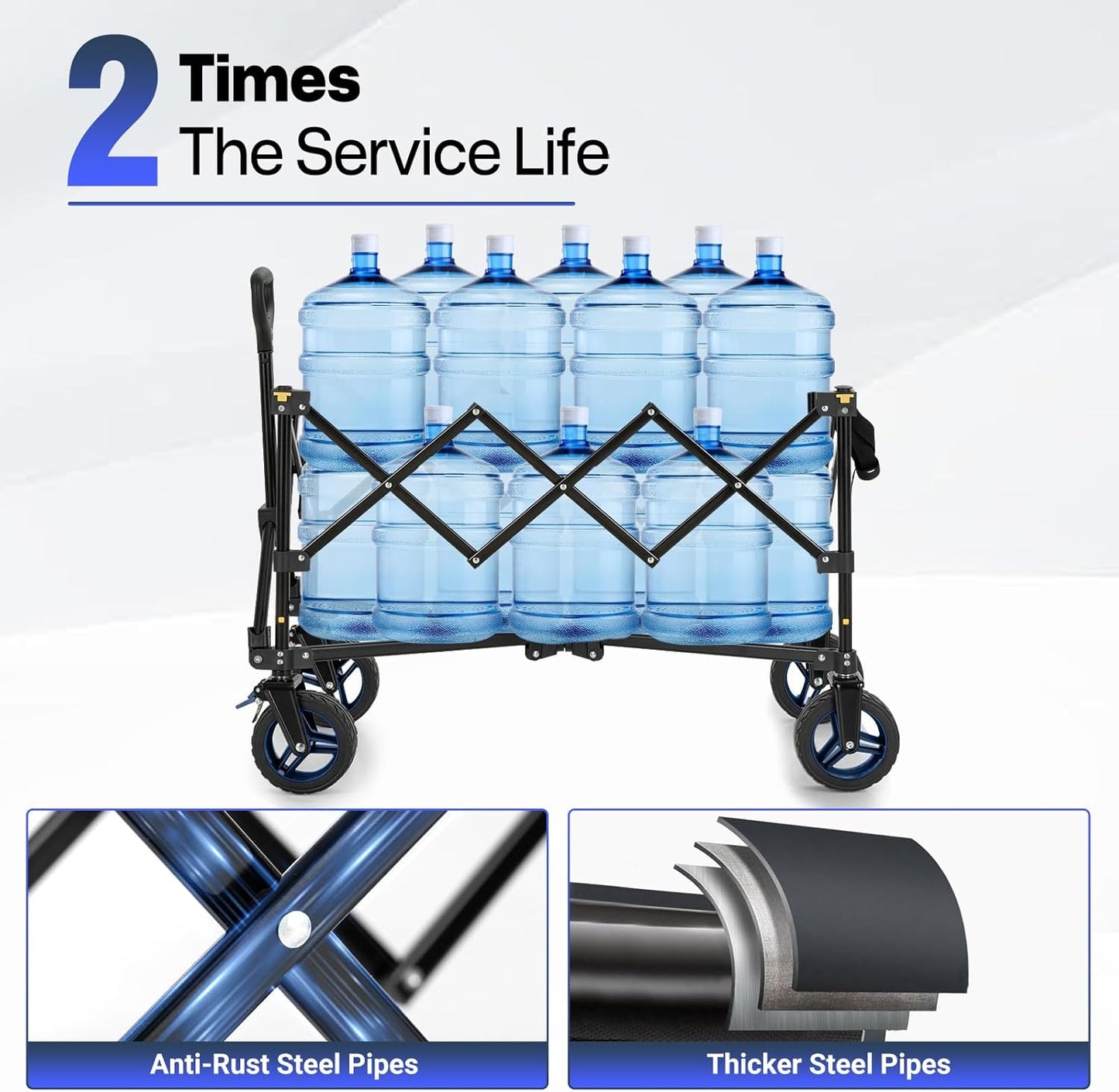 Overmont Ultra-Compact Collapsible Wagon Cart - 200L Portable Folding Wagon with All-Terrain Wheels Utility for Beach, Grocery Shopping, Camping, and Gardening – 330lbs Load Capacity Blue