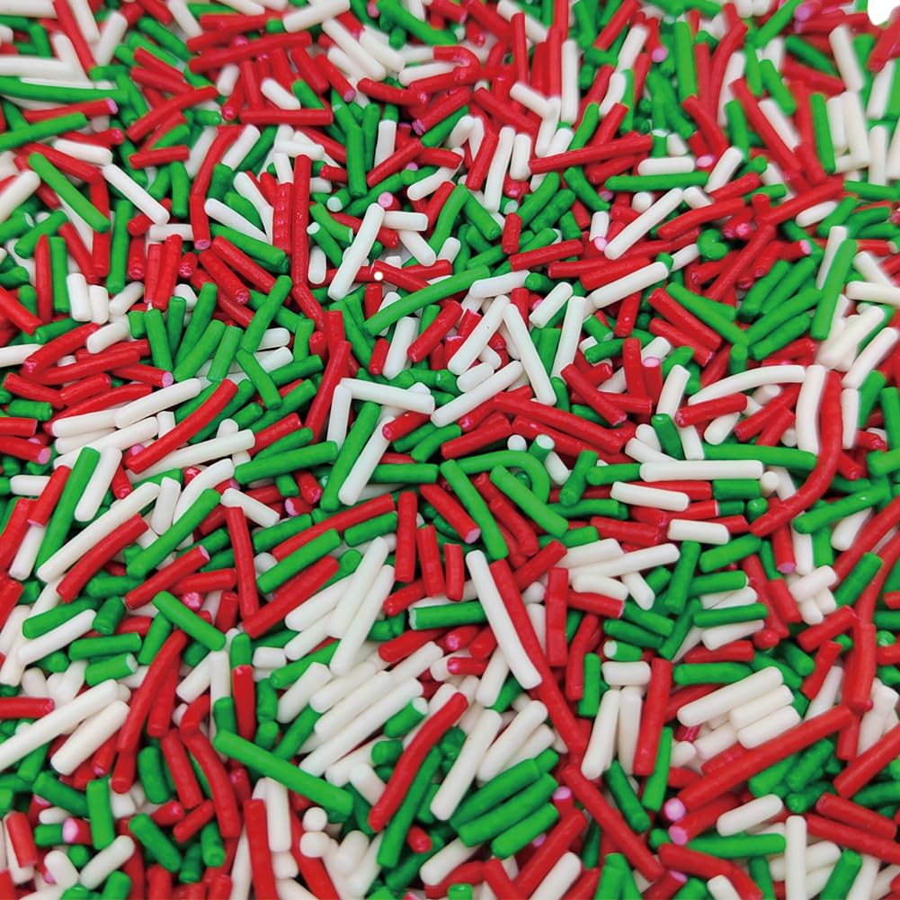 Homankit Christmas Sprinkles for Cake Decorating, Red Green and White Jimmy Sprinkles, Edible Jimmies Sprinkle for Cupcake Toppers Baking Cookie Ice Cream Dount Dessert Decoration