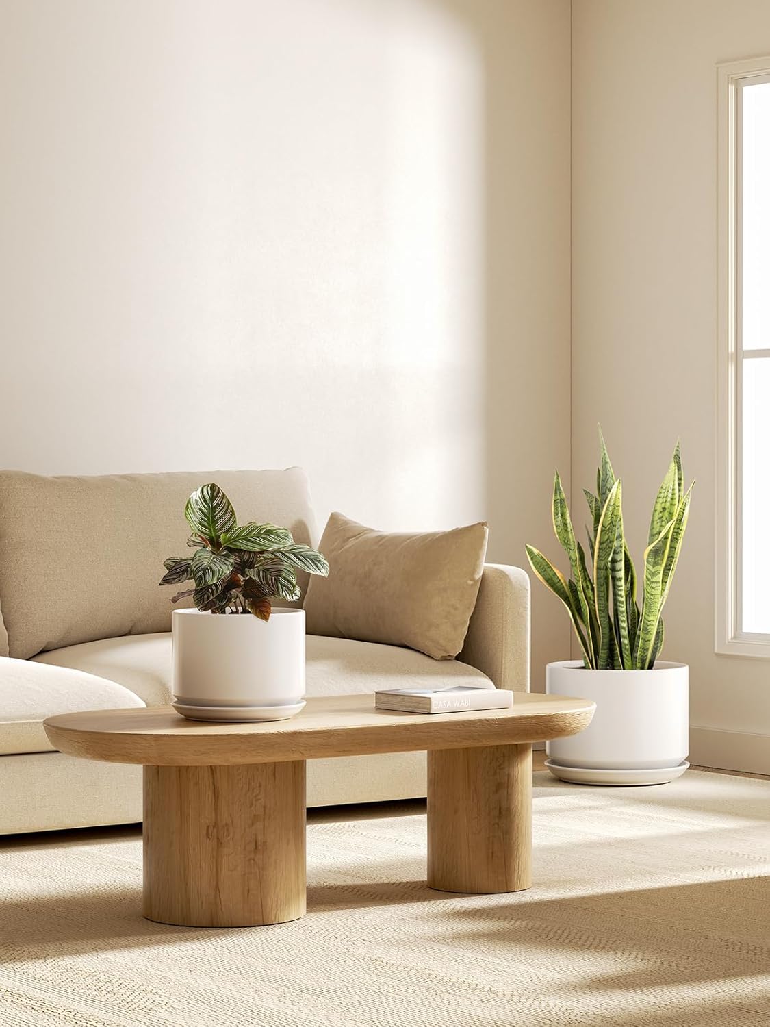 LE TAUCI Ceramic Plant Pots, Set of 2, 8 & 10 Inch Plant Pots Indoor with Saucer and Drainage, Modern Durable Planters for Home Decor, Great Gift for Plant Lover, White