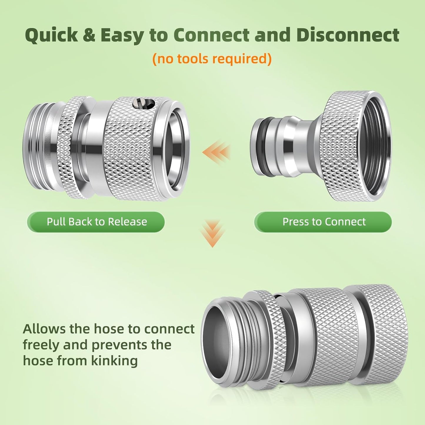 Hibbent Garden Hose Quick Connector, 2 Sets Solid Brass 3/4 Inch GHT Thread Faucet Hose Quick Connect Fitting, Female and Male Adapter