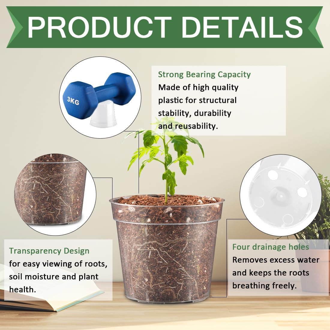 2.5" Clear Seeding Pots 100-Pack Round for Seeds Starter Pots, Seeds Germination Transparent Nursery Pot with Drainage Holes (2.5Inch,100Pcs,Clear)