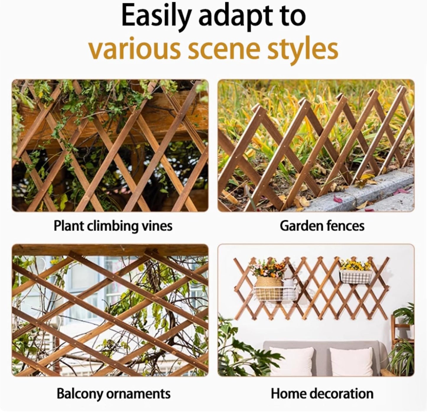Solid Wood Vertical Climbing Plant Trellis Indoor Outdoor Lattice Wall Mesh Decorative Shelf Classical Lattice Wooden Frame for Household Garden Potted Plants