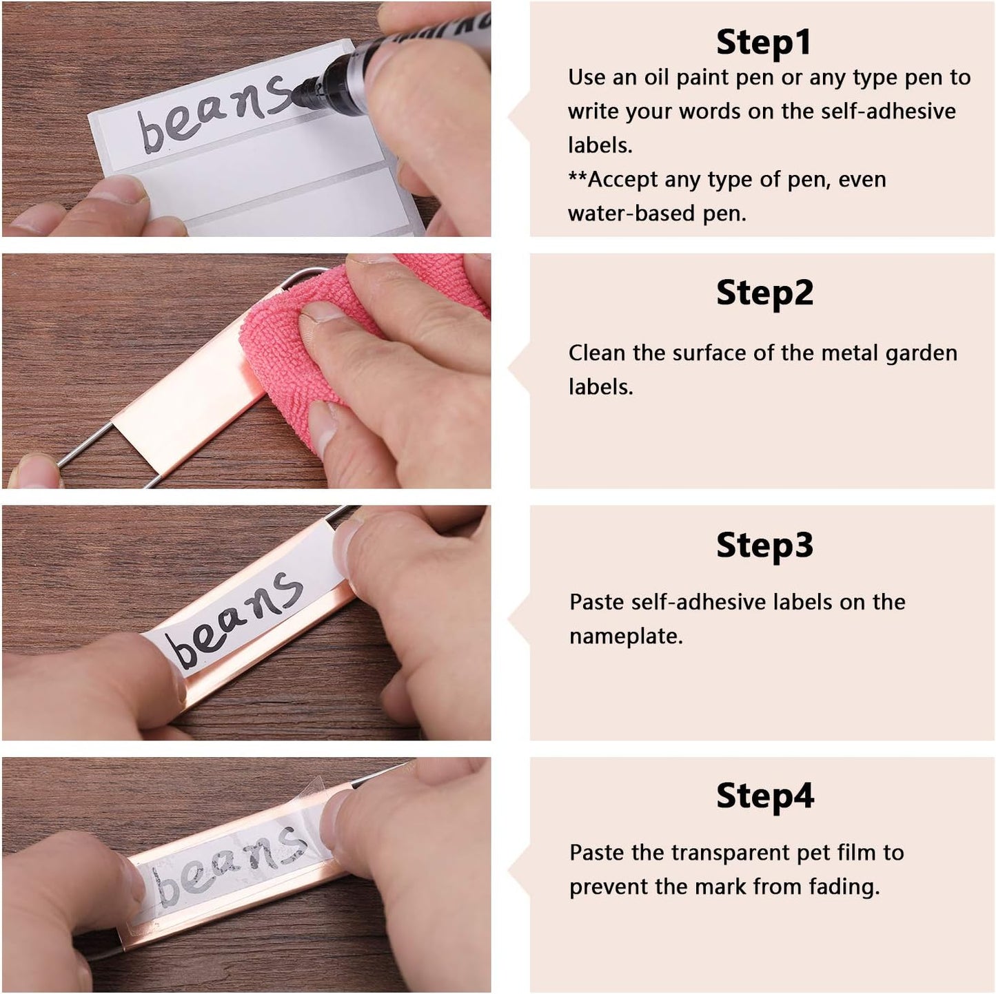 25PCS Copper Metal Plant Tags Plant Labels with 50Pcs Labels, Rainproof PET Film & Permanent Pen, 8" Weatherproof Banner Garden Markers, Marking Protection Seedling Signs Nursery Tags